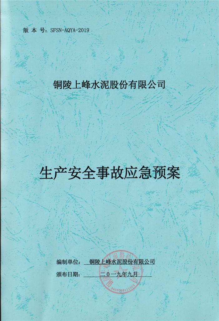 2019年銅陵上峰水泥股份有限公司生產(chǎn)安全事故應急預案